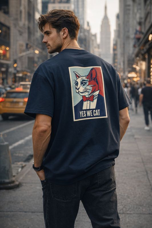Unisex Oversized Organic Tee – Yes We Cat (High Neck) Skade
