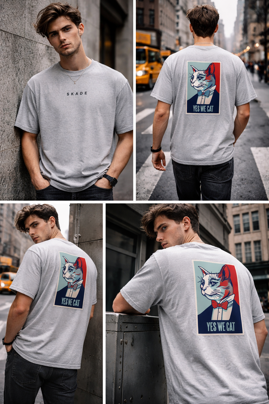 Unisex Oversized Organic Tee – Yes We Cat (High Neck) Skade