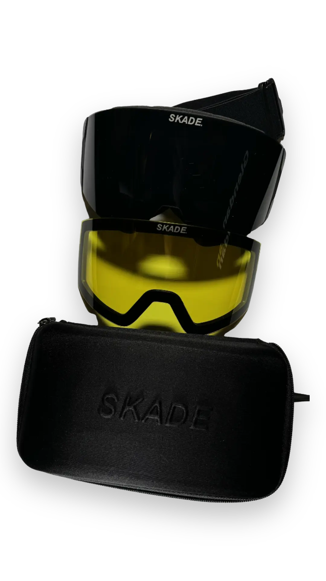 a pair of ski goggles sitting on top of a case