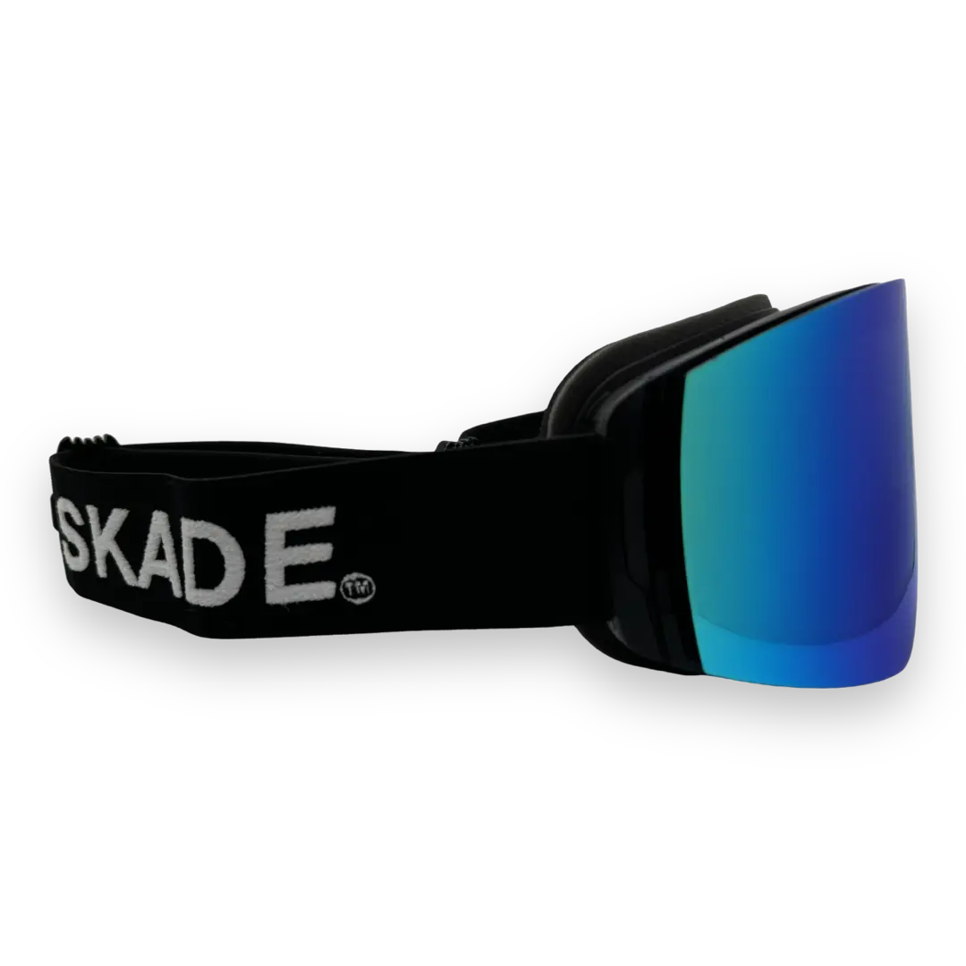 a pair of ski goggles on a black background