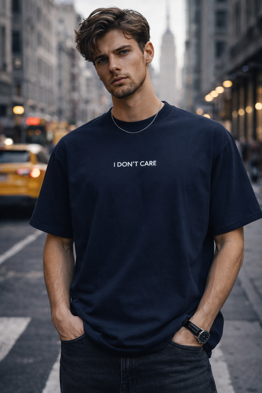 Unisex Organic Oversized High Neck T-shirt – I Don’t Care Embroidered Skade