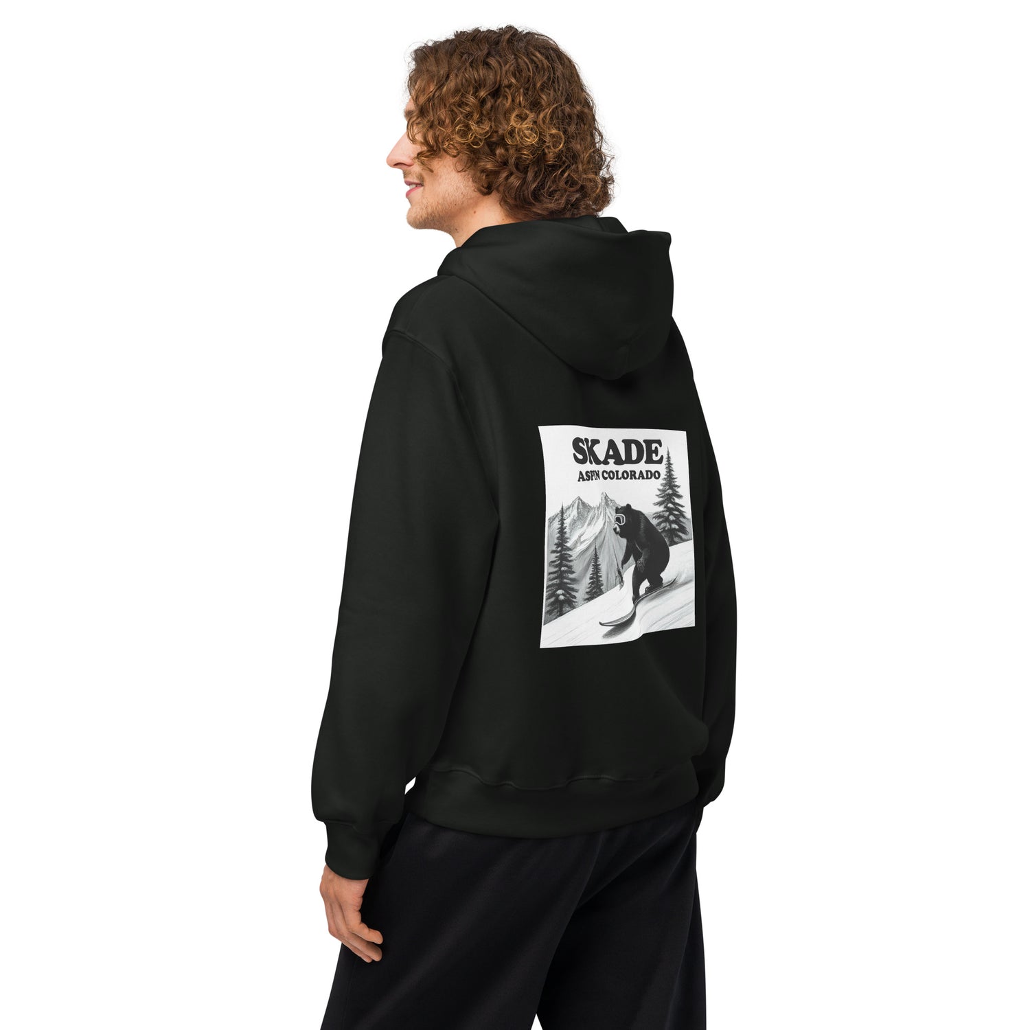 Aspen Bear Rider Hoodie, in black, back view